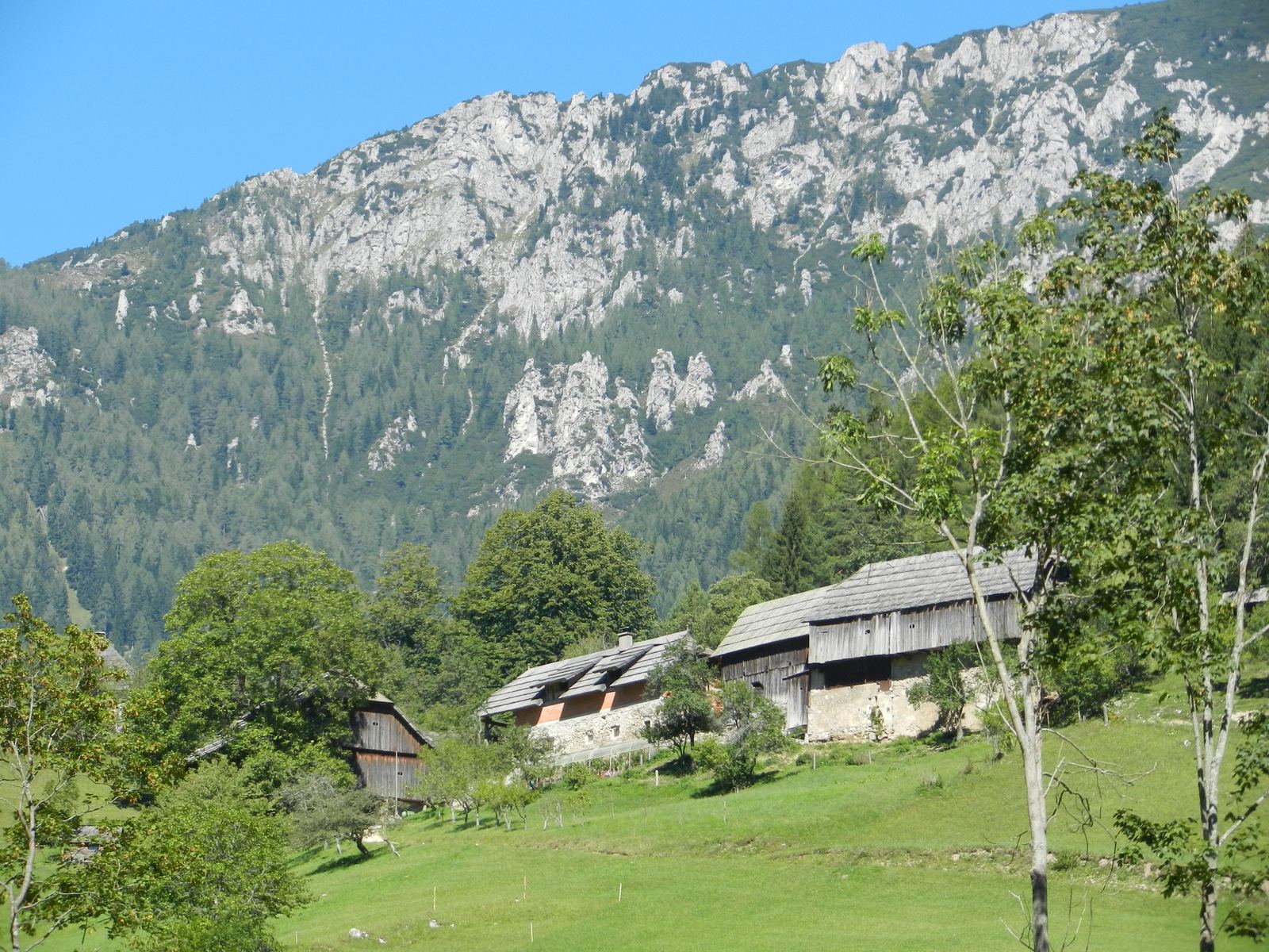 Bergbauernhof im Tal Topla unter den Kalkwänden der Petzen, mitten im Geopark Karawanken